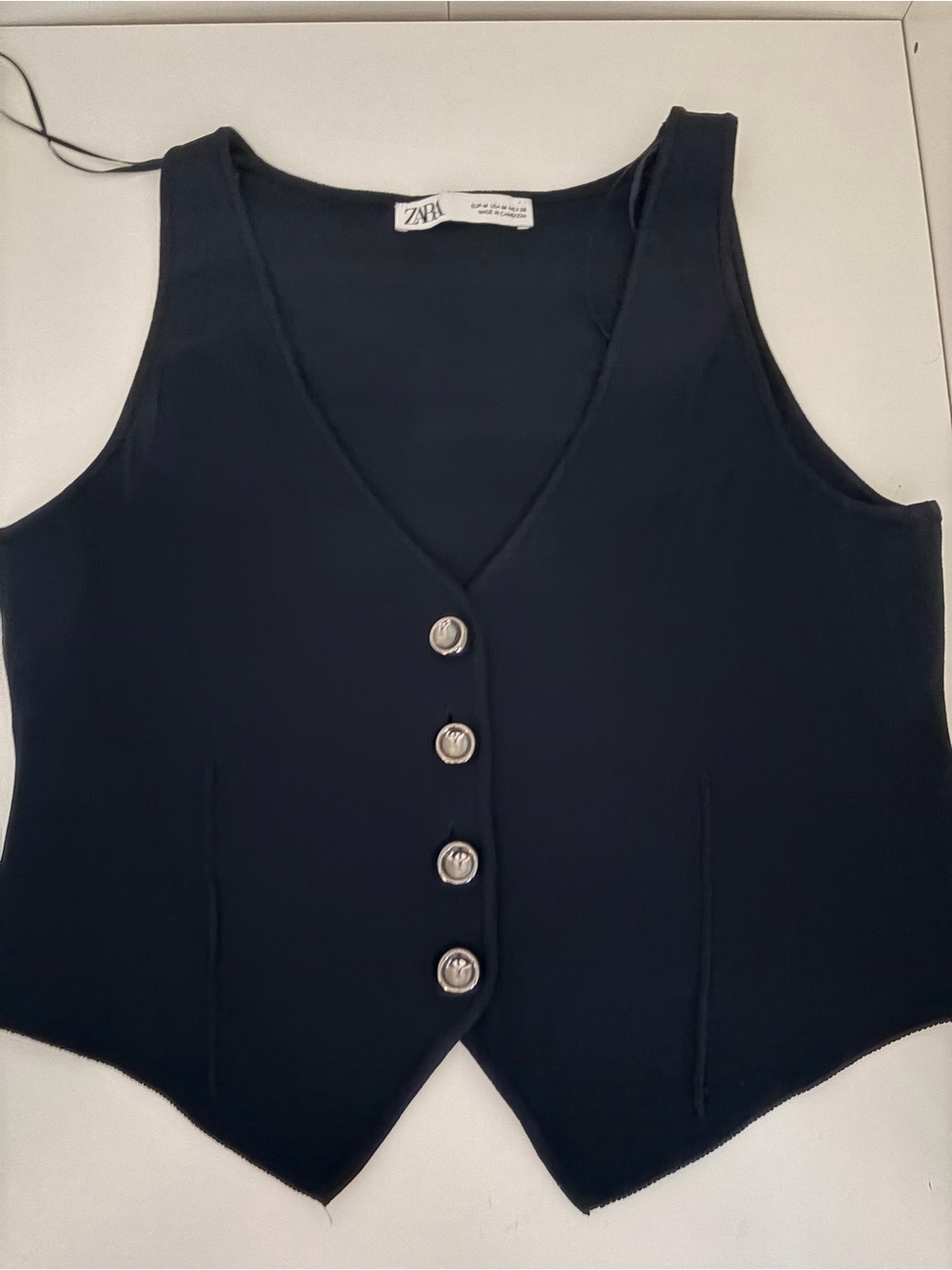 Zara Navy Sleeveless V-Neck Buttoned Crop Vest